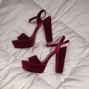Nine West Velour open toe block heels